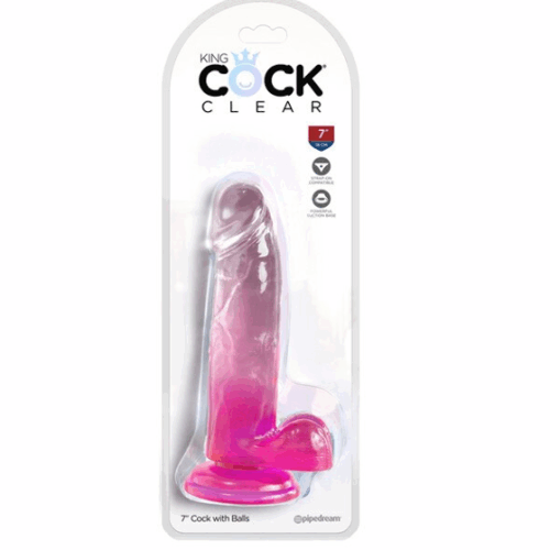 KING COCK CLEAR 7" WITH BALLS - PINK
