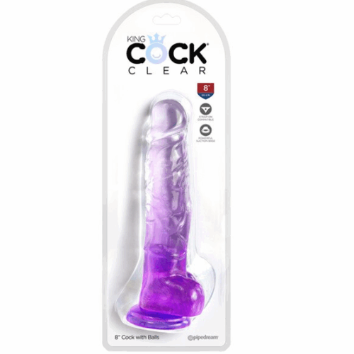 KING COCK CLEAR 8" WITH BALLS - PURPLE