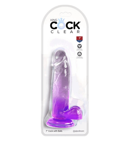 KING COCK CLEAR 7" WITH BALLS - PURPLE
