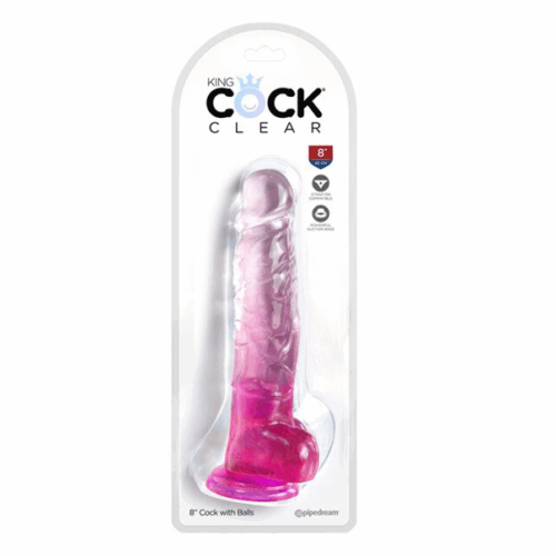 KING COCK CLEAR 8" WITH BALLS - PINK